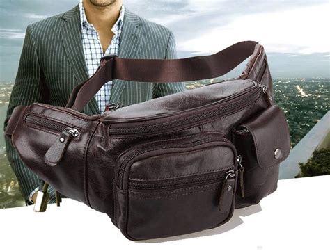 Men waist bag, coffee leather zipper pouch - BagsWish