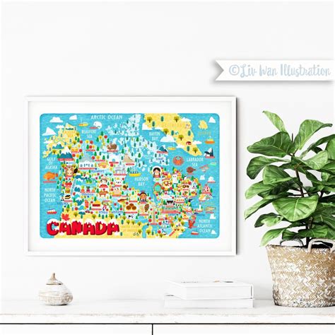 Canada Map Poster. Illustrated Map of Canada fun and colourful wall art