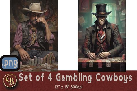 4 Gambling Cowboy Prints Graphic by Chris Bacon · Creative Fabrica