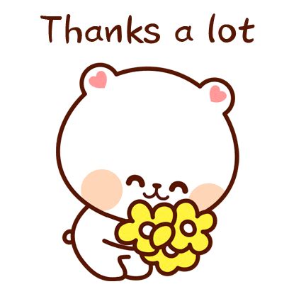 a cartoon bear holding a bunch of flowers with the words thanks a lot on it