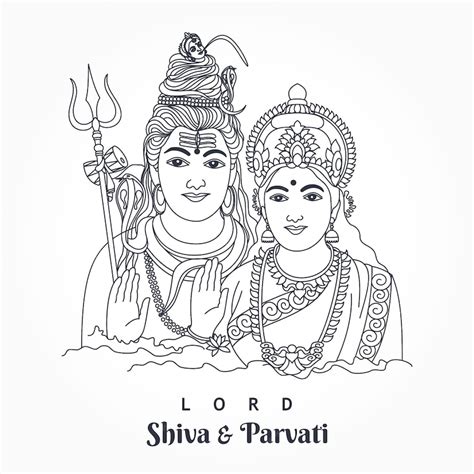 Premium Vector | Lord shiva and parvati together outline wedding card design element