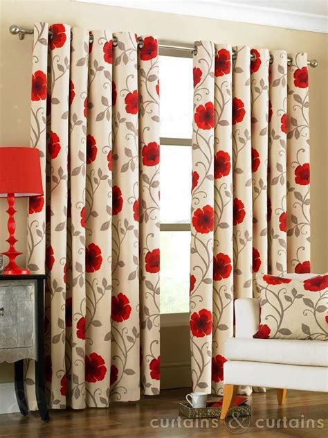 Simple Red Lined Curtains Vintage Curtain Fabric