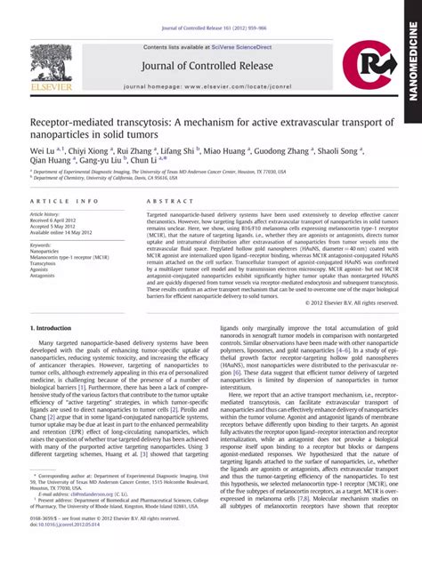 (PDF) Receptor-mediated transcytosis: A mechanism for active extravascular transport of ...