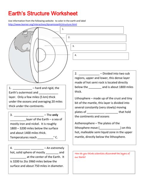 Structure of the Earth worksheet