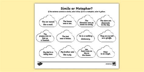 Simile and Metaphor Worksheet 4th Grade | Twinkl USA