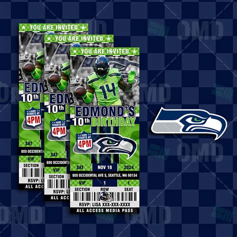 Seattle Seahawks Ticket Style Sports Party Invitations – Sports Invites