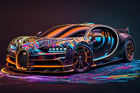 Bugatti Chiron Colorful Neon 4k Ai Abstract Art 3d Gifts for Him Gifts ...