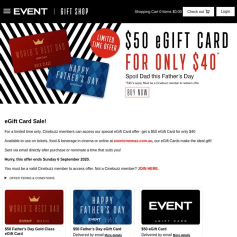 $50 Gift Card for $40 @ Event Cinemas (Cinebuzz Offer) - OzBargain