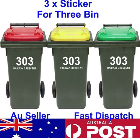 3x Rubbish Bin Sticker Personalised house number street name Wheelie ...