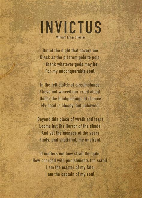 Invictus by William Ernest Henley Famous Poem Quote on Worn Canvas ...