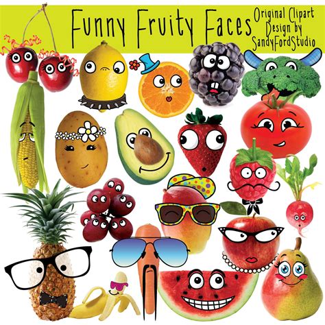 Funny Fruit Faces 20 piece clipart png files Instant | Etsy