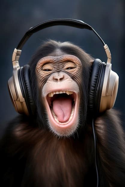 Free AI Image | View of funny monkey listening to headphones