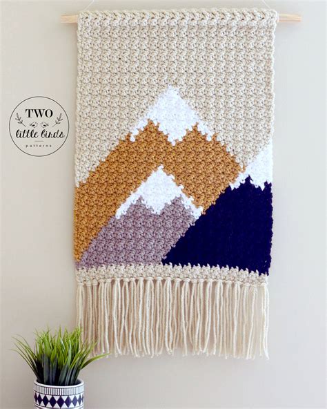 Crochet Wall Hanging, Crochet Pattern, Diy Wall Hanging, Mountain Wall Decor, Mountain Wall ...