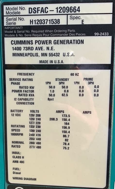 Used Cummins 50kW Diesel Generator 50 H120371538