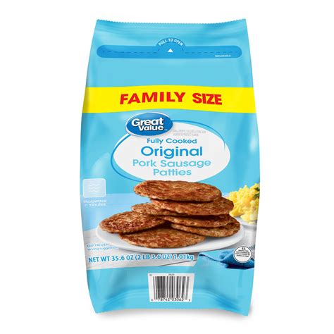 Great Value Fully Cooked Original Pork Sausage Patties, Family Size, 35.6 oz (Frozen) - Walmart.com