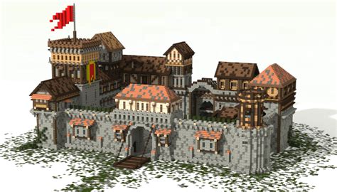 a computer generated image of a castle with a flag on the roof and ...