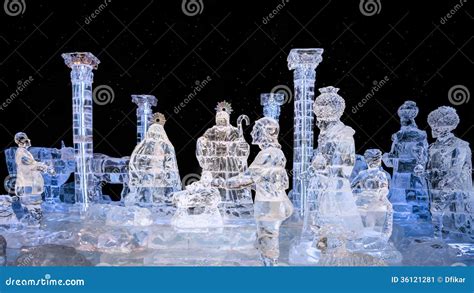 Nativity Scene Ice Sculpture Editorial Photo - Image: 36121281