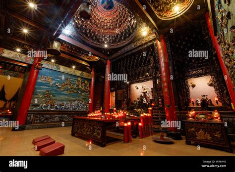 Interior of Vihara Satya Dharma, Chinese Buddhist temple, honoring Tianhou Mazu, Chinese sea ...