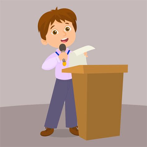 Boy with medal reads speech on podium 3546368 Vector Art at Vecteezy