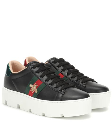 Gucci Ace Leather Platform Sneakers in Black - Save 6% - Lyst