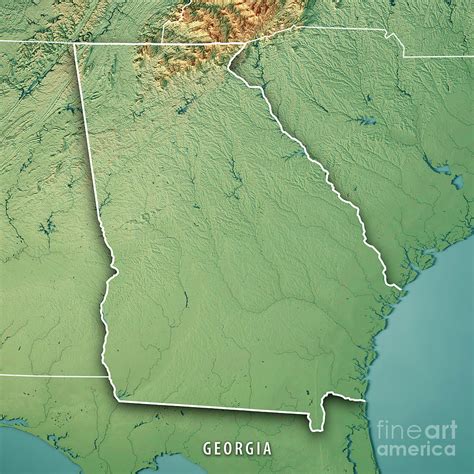 Georgia State USA 3D Render Topographic Map Border Digital Art by Frank ...