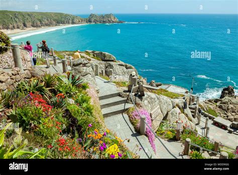 Minack theatre, view over the Porthcurno beach, Cornwall Stock Photo - Alamy