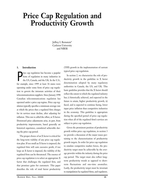 (PDF) Price Cap Regulation and Productivity Growth