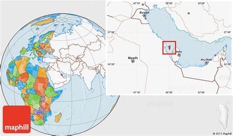 Political Location Map of Bahrain, highlighted continent