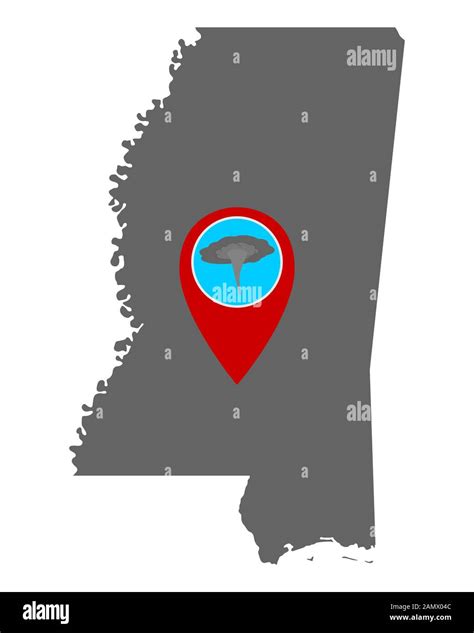 Map of Mississippi and pin tornado warning Stock Photo - Alamy