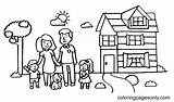 Happy Family Near House Coloring Page  Free Printable Pages sketch template