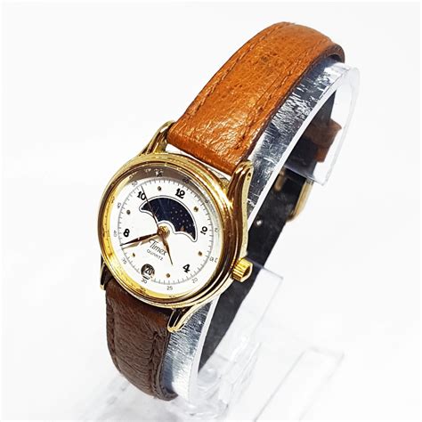 Timex Quartz Moon Phase Watch | Gold-tone Moonphase Watch – Vintage Radar