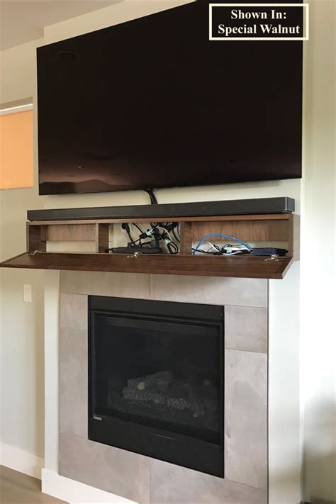 Modern Walnut Fireplace Mantel With Drop Front Shelf Hidden - Etsy ...