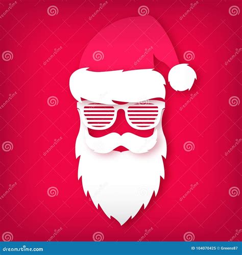 Paper Santa Claus with Glasses Shutter Shades on Red Background. Stock ...