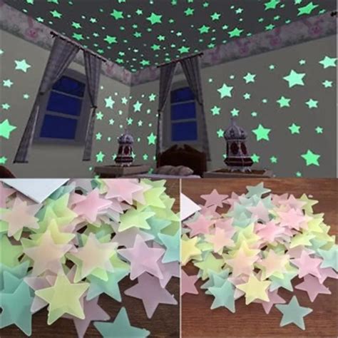 100pcs 3D Stars Glow In The Dark Wall Stickers Luminous Fluorescent Wall Stickers For Kids Baby ...