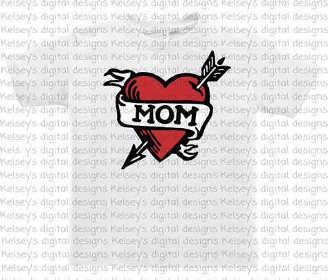 MOM Heart Tattoo, Digital Design, Valentine's Day Design for Boy or ...