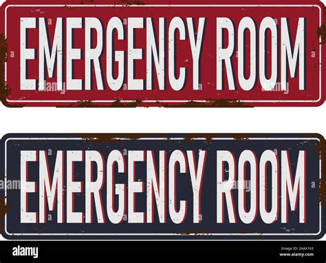 Vector illustration of red emergency room metal rusted sign Stock ...