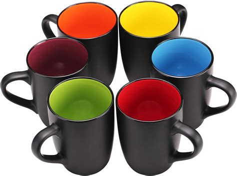 YouPeng 16 Ounce Coffee Mugs Set of 6, Large Coffee Cups Ceramic with Handle, Matte Black Coffee ...