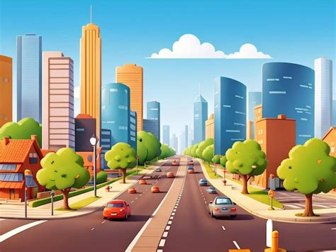 3D Animation Style Free vector City scene with landscape car and ...