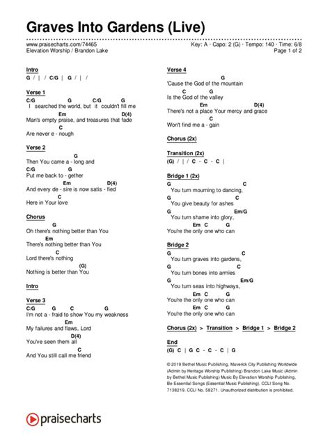 Graves Into Gardens Live Elevation Wo... Chord Chart A 2 Column Layout 1 | PDF | Song Structure