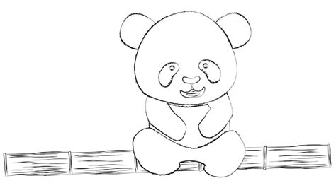 Premium Vector | Panda bear outline sits on bamboo trunk isolated on white background clipart ...