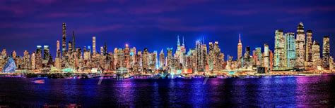 New York City NYC 2022 Skyline NIGHT Midtown Manhattan Panoramic Photo ...