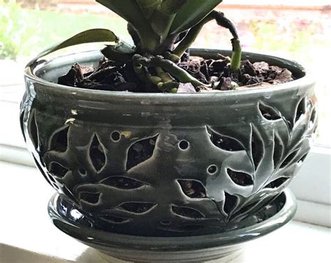 Dancing Leaves Orchid Bowl Clay Orchid Pots, Orchid Bowl, Orchid Planters, Succulent Planters ...