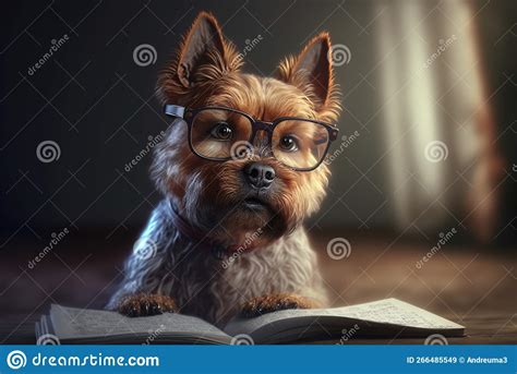 Dog with Glasses Reading a Book Stock Illustration - Illustration of ...