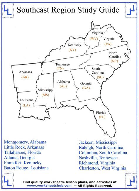 Southeast States And Capitals Quiz Printable