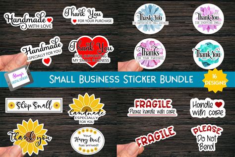 Printable Small Business Stickers Bundle - 16 Designs (1165503) | Stickers | Design Bundles