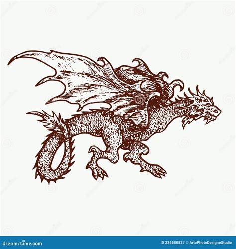 Dragon Wyvern Type, Hand Drawn Doodle Sketch, Ink Drawing Illustration ...