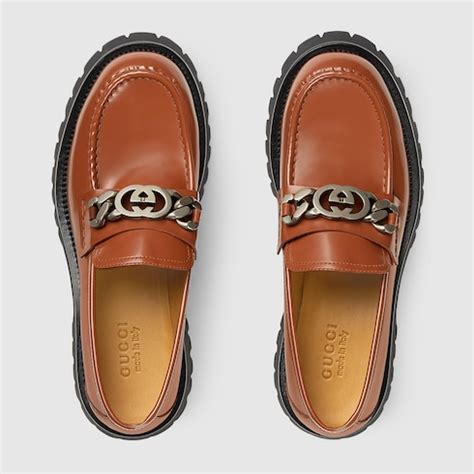 Men's loafer with Interlocking G in brown leather | GUCCI® Australia