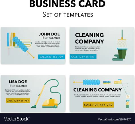 Cleaning company business cards set Royalty Free Vector