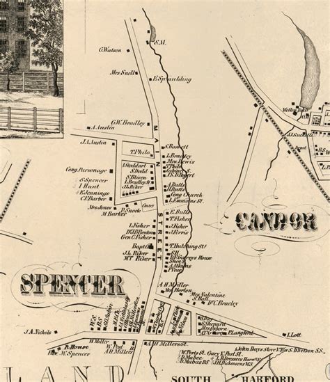 Spencer Village, New York 1855 Old Town Map Custom Print - Tioga Co ...