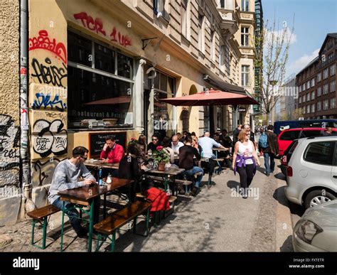 Outdoor street cafes and restaurants in Mitte district of Berlin ...